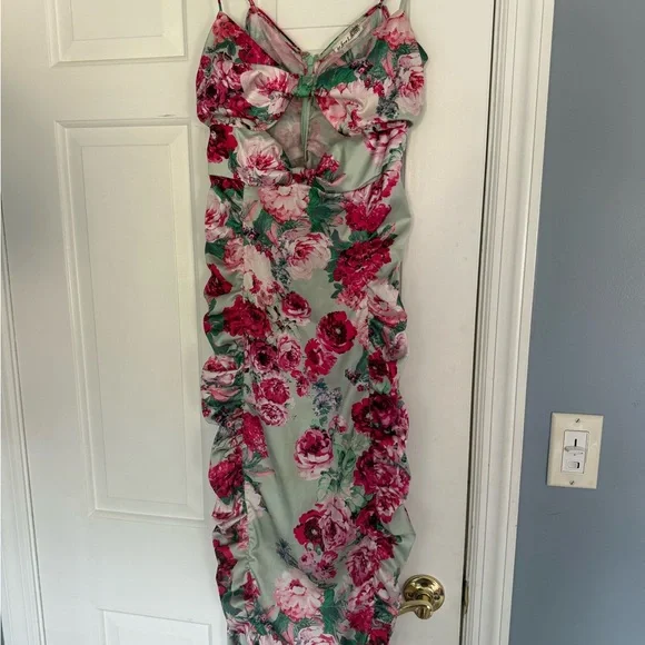 For Love And Lemons Robin Pink Floral Midi Dress Size L - Picture 6 of 7